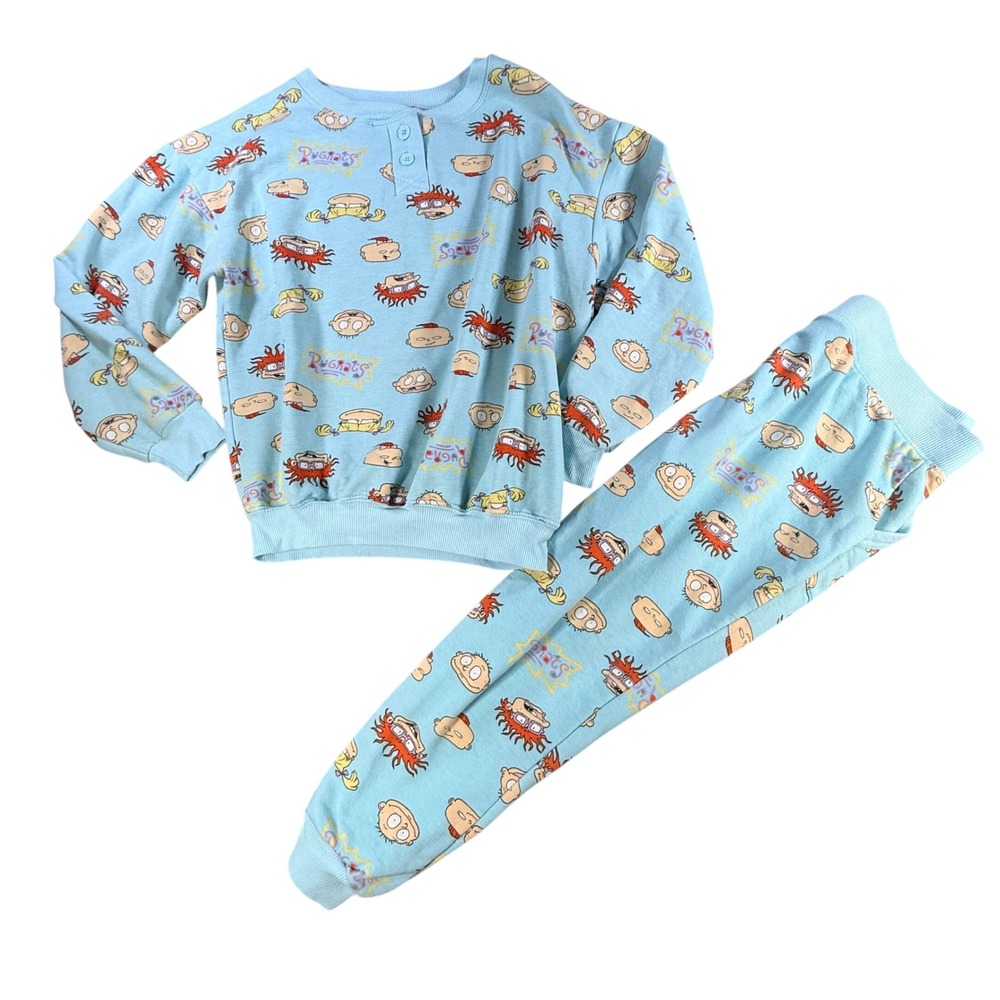 Nickelodeon‎ Pajama Set Women S Blue Rugrats Character Print Henley Joggers